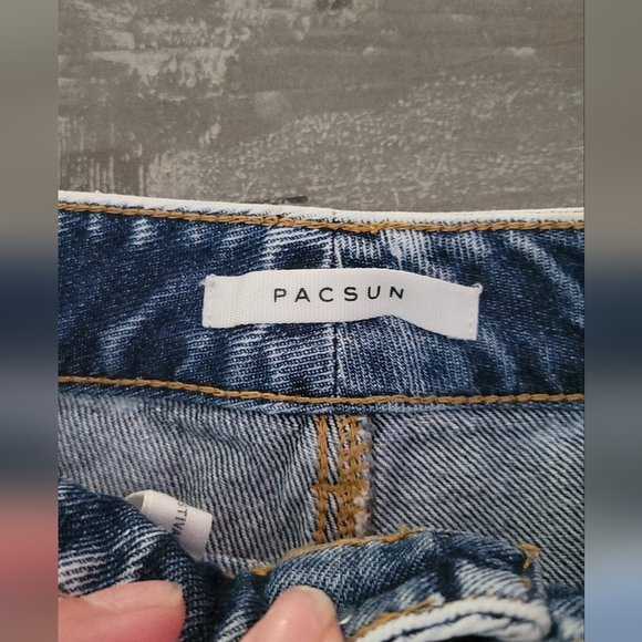 P A C S U N Hi-Rise Festival Acid Wash Raw Hem Jean Shorts Size 24 - Picture 4 of 13